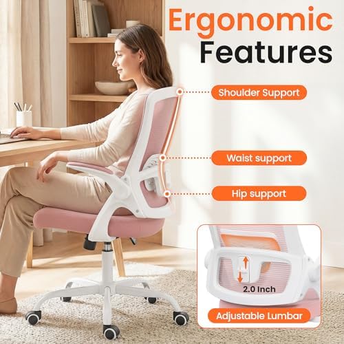 NEO CHAIR Office Desk Mesh Chair with Adjustable Ergonomic Lumbar, Pink