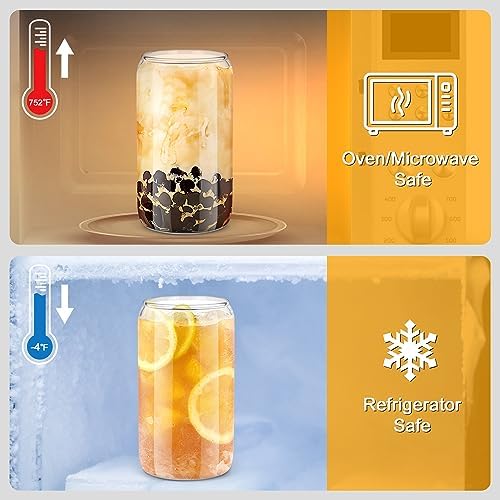 Glass Cups with Lids and Straws - 16 oz Glass Drinking Cups Set for Coffee