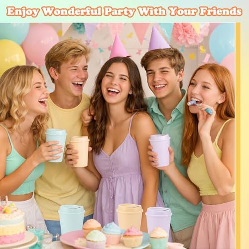 Honeydak 45 Pack 12 oz Reusable Coffee Cups with Lids Portable Tea Cups Reusable Hot Coffee Mugs Tumblers Bulk Plastic Tumblers Travel Drinks Mugs for Hot and Cold Drinks(Gentle Colors,Classic)