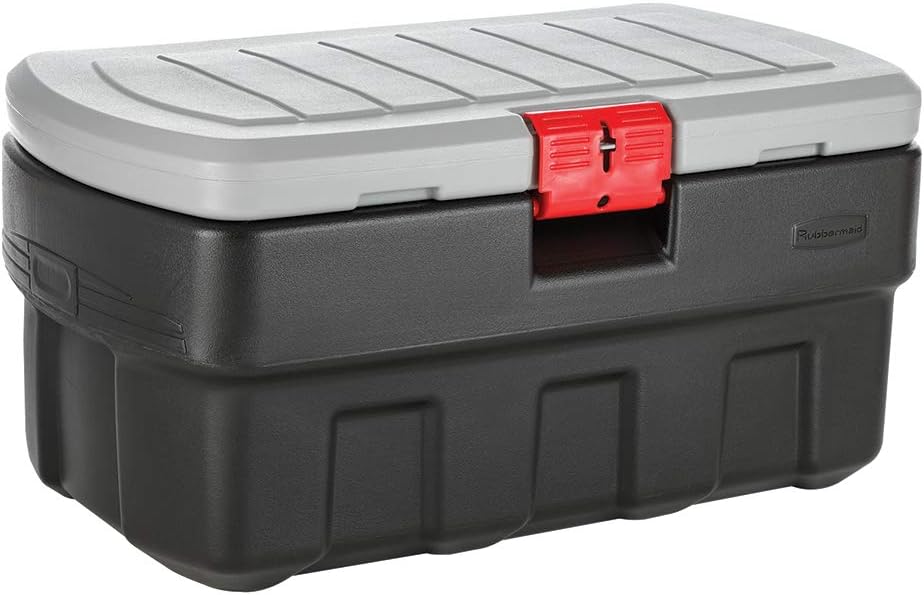 Rubbermaid ActionPacker Lockable Storage Box, 35 Gal, Grey and Black, Outdoor, Industrial, Rugged