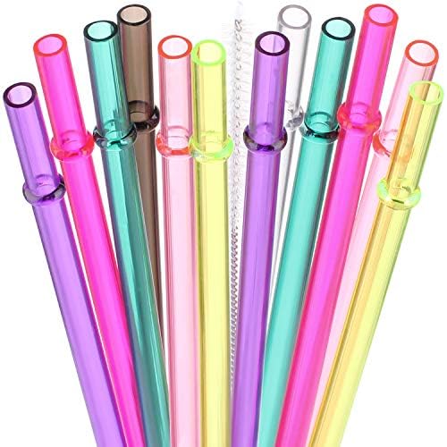 DAKOUFISH 12 Inch Reusable Replacement Plastic Straws for 30 oz & 40 oz Mason Jar Tumblers,Set of 12 Pcs Straws with Cleaning Brush (12inch, 7color)