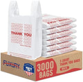 Fuxury 3000 Count - 3K Plastic Thank You T-shirt Bags White (11.5" x 6.5" x 21"), Grocery, Take Out, To Go, Retail Shopping Bags for Business in Bulk