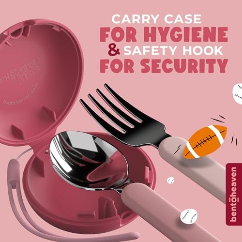 Bentoheaven Kids Utensils Set with Case, Reusable Fork & Spoon, Cats