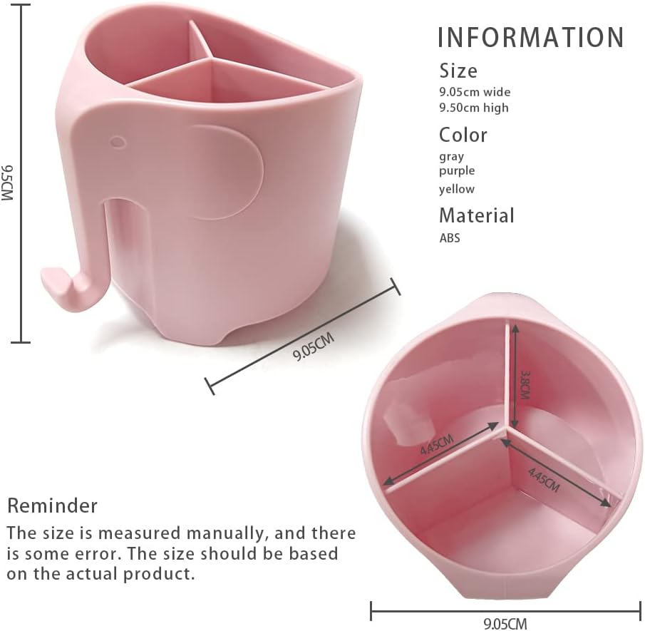 Elephant Toothbrush Holder for Toddler, Cute Toothbrush Holder for Kids, Electric Toothbrush Toothpaste Holder with 3 Rapid Drying Slots and a Hook for Bath Ball, Pink