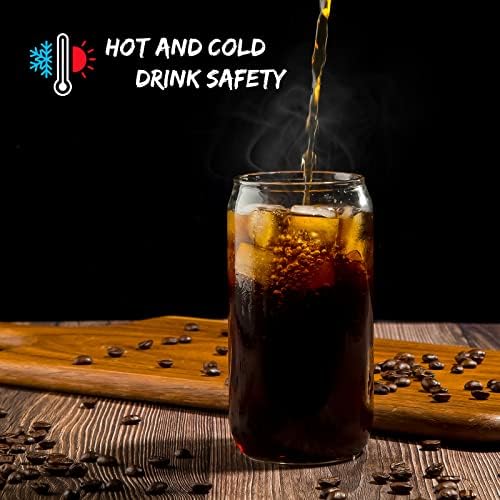 16 Oz Drinking Glasses - 8 Pcs Glass Cups with Bamboo Lids and Straws