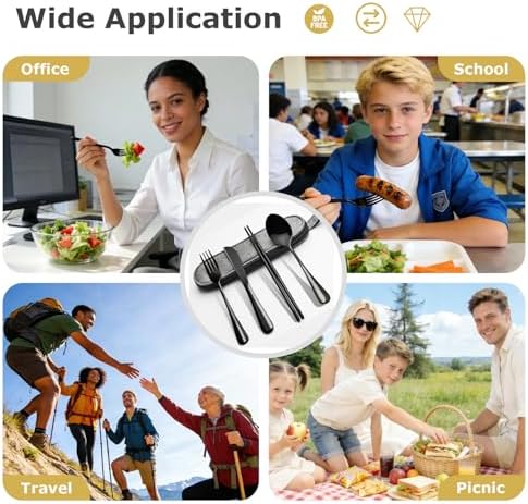Matte Black 5-Piece Stainless Steel Travel Utensil Set with Waterproof Case, Reusable Portable Flatware Includes Knife, Fork, Spoon, Chopsticks for Camping, Office, Picnic & Daily Use