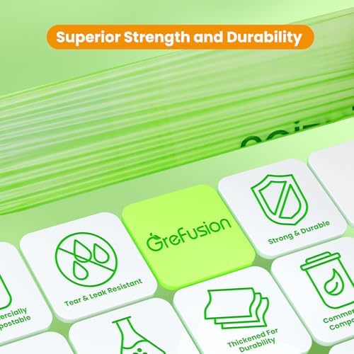 GreFusion Compostable Trash Bags for Kitchen Compost Bin 1.2 Gallon,150 Count,Compost Bags Small for Food Scrap Waste Bags for Countertop Bin Certified by BPI,ASTM D6400 and OK Compost