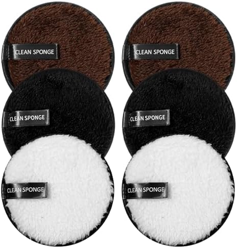 6Pcs Reusable Cotton Pads, Shimmeroo Reusable Cotton Rounds Makeup Remover Pads Double-Sided Facial Cleansing Puffs Round Make up Remover Pad for All Skin Types