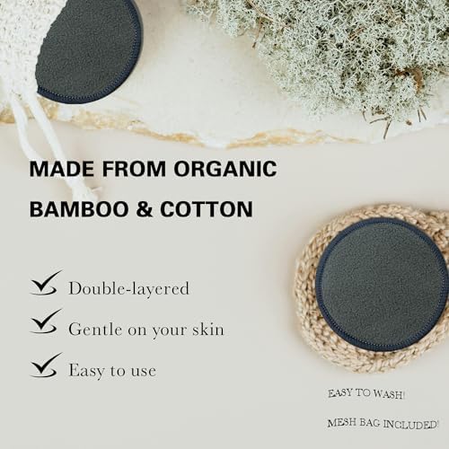 26 Pcs Reusable Cotton Rounds Bamboo Charcoal Makeup Remover Pads