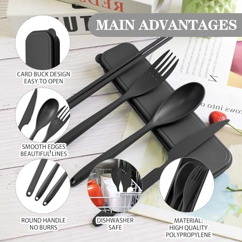 Large Reusable Travel Utensils with Case, Plastic Camping Cutlery Set