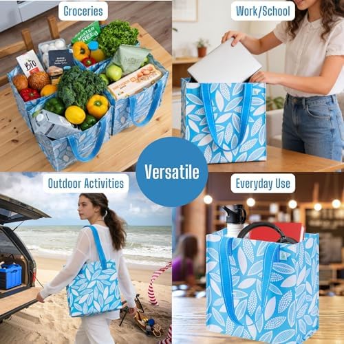 VENO 2/4 Pack Compact Reusable Grocery Shopping Bags with Hard Bottom