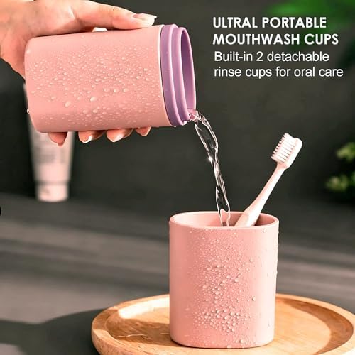 Travel Toothbrush Case - 2 in 1 Portable Travel Toothbrush Holder with Mouthwash Cup, Dustproof Toothbrush and Toothpaste Case for Traveling Camping Business Trip Dorm Bathroom
