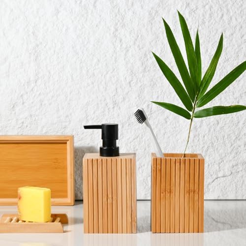 Fluted Bamboo Toothbrush Holder, Square Minimal Design
