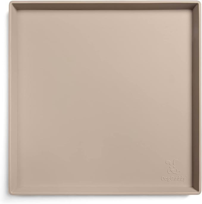 DogBuddy Dog Food Mat – Waterproof Dog Bowl Mat for Food and Water, Silicone Pet Feeding Mats for Floors, Non-Slip Placemat with High Edges for Dogs Bowls, Puppy Essentials (XS: 11" x 11", Taupe)