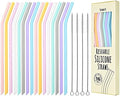 Reusable Silicone Drinking Straws, 16 Pcs Long Flexible Straws with 4 Cleaning Brushes for 20 and 30 oz Yeti/Rtic/Ozark Tumblers, BPA free, no Rubber Taste