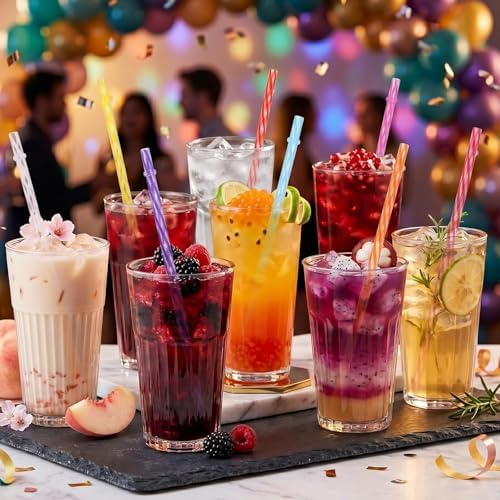 Jovitec 50 Pcs 11 Inch Reusable Plastic Straws with Brush, 10 Colors