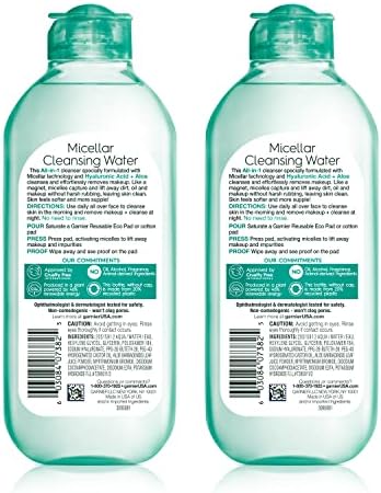 Garnier Micellar Water with Hyaluronic Acid, Facial Cleanser & Makeup Remover, Hydrating and Plumping, For All Skin Types, Vegan, Cruelty Free, 13.5 Fl Oz (400mL), 2 Count