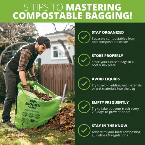 50-55 Gallon Compostable Trash Bags Food Waste Bags Liners with Flat-Top, Thick 2 Mil, 208.2 Liter, 12 Bags, Tall Kitchen Food Scrap Waste Bag, ASTM D6400, US BPI and OK Compost Home Certified