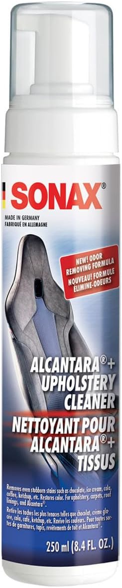 SONAX Upholstery and Alcantara Cleaner (206141), Foaming Alcantara (Synthetic Suede) Cleaning, Dirt and Grime Build-Up Cleaner for Upholstery and Alcantara, 8.45oz, 250 ml