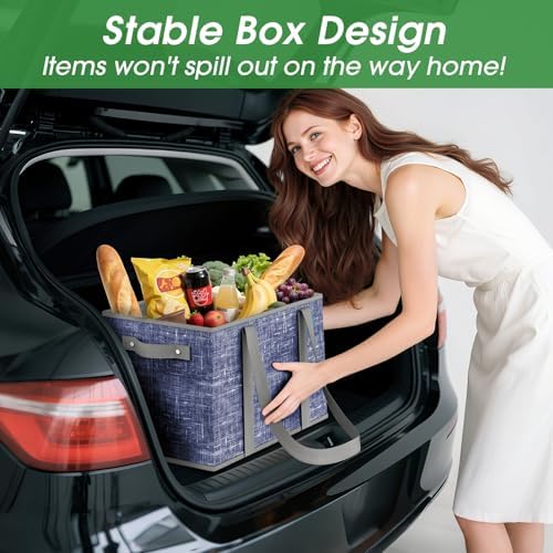 Fab totes Reusable Grocery Bags, Large Foldable Shopping Tote Bags with Reinforced Handles & Hard Bottom,8 Pack,Blue
