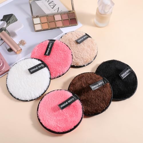 5 Pcs Reusable Cotton Rounds for Face Soft Makeup Remover Pads Washable Makeup Remover Cloth Double-Sided Reusable Makeups Removers Pads for Facial Cleansing 5 Colors