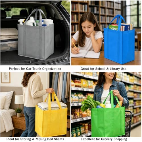 FF Sgdfc14 Pack Reusable Grocery Totes, Heavy Duty with Reinforced Handles, Foldable Large Capacity for Shopping (Multicolor)