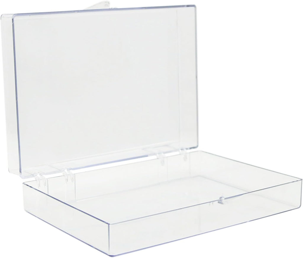 4-Pack Clear Hinged Plastic Containers, Keepsake Storage Boxes, 7"L x 5"W x 1.75"H, Made in USA, Plastic Display Case, Bead Storage or Craft Organizers and Storage Container