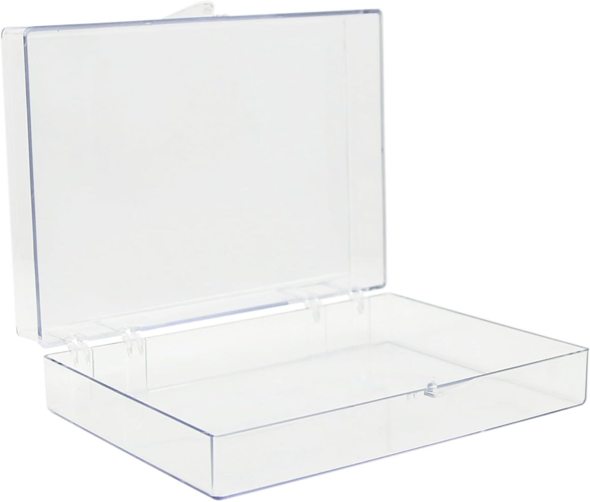 4-Pack Clear Hinged Plastic Containers, Keepsake Storage Boxes, 7"L x 5"W x 1.75"H, Made in USA, Plastic Display Case, Bead Storage or Craft Organizers and Storage Container