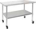 HARDURA Stainless Steel Table with Wheels 30 x 48 Inches Casters NSF Heavy Duty Commercial Work & Prep Table with Undershelf and Galvanized Legs for Restaurant Kitchen Bar and Hotel Garage