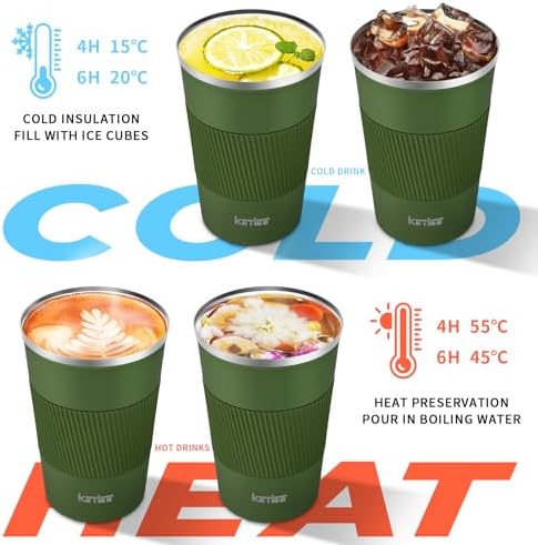 KETIEE Travel Coffee Mug 12oz: Vacuum Insulated Coffee Cup with Leakproof Lid, Coffee Tumbler, Reusable Coffee Cups, Double Wall Stainless Steel Coffee Mug to Go for Hot/Iced Water Tea (Green)