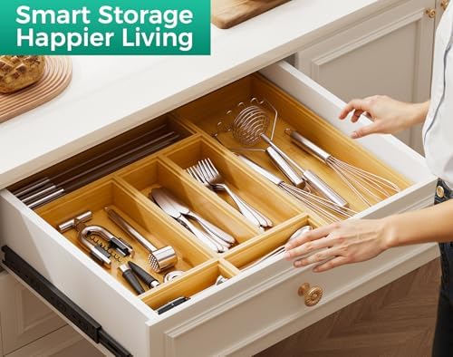 Bamboo Kitchen Drawer Organizer Boxes 12" x 3" Stackable Wooden Organizers