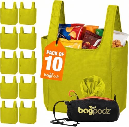 Reusable Grocery Bags, Foldable Shopping Bags in Pod, 10 Pack