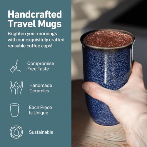 NOVA CERAMICS Coffee Tumbler – Travel Mug - On the Go Coffee Mug – Microwave & Dishwasher Safe Green Coffee Tumbler - Gifts For Women Men Him Her – 16oz – Abyss