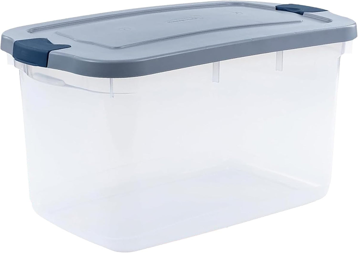 Rubbermaid Roughneck Clear 66 Qt/16.5 Gal Storage Containers, Pack of 4 with Latching Grey Lids, Visible Base, Sturdy and Stackable, Great for Storage and Organization