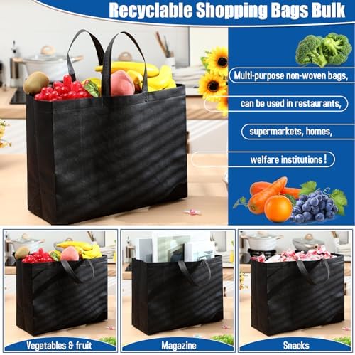 Windyun Reusable Grocery Bags Large Non Woven Shopping Bags with Handles Foldable Portable Tote, 16x6x12 Inch