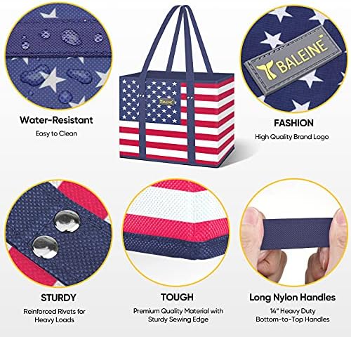 BALEINE 6PK Reusable Grocery Bags, Heavy Duty Shopping Tote Bag