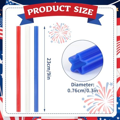 JANYUN 30 Pieces Patriotic Plastic Straws, Red White Blue Star Straws