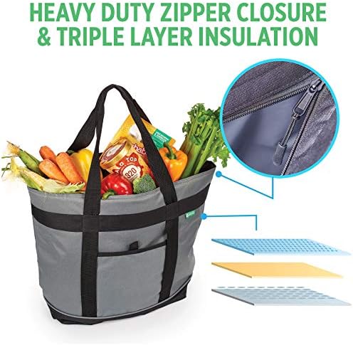 Jumbo Insulated Cooler Bag (Gray) with HD Thermal Insulation - Premium, Collapsible Soft Cooler Makes a Perfect Insulated Grocery Bag, Food Delivery Bag, Travel Insulated Bag, or Beach Cooler Bags