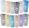 12 Sets Reusable Coffee Cups with Lids, 16oz, Light Morandi