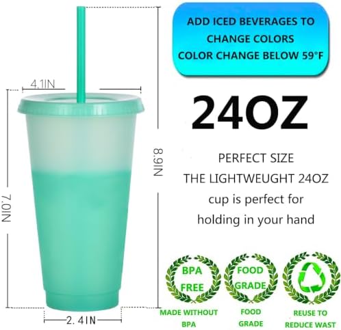 Color Changing Cups, 5 Pack 24oz Plastic Tumblers, Reusable Iced Coffee & Smoothie Cups with Lids and Straws for Parties and Travel (9 Changing, 9 Packs)