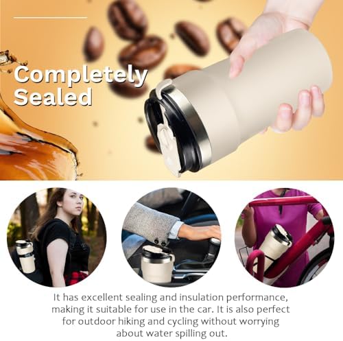 SPLMIFA Travel Coffee Mugs Leak-Proof, Reusable Coffee Cups with Lids, Stainless Steel Vacuum Insulated Coffee Tumblers, Thermal Insulation Cups for Men and Women Hot & Cold Drinks(4th-White, 16OZ)