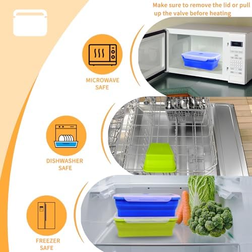 82.8oz Extra Large Collapsible Silicone Food Storage Containers with Lids, 2 Pack Meal Prep Bento Lunch Boxes for Kitchen Office Travel Camping, Microwave Freezer Dishwasher Safe, BPA Free,