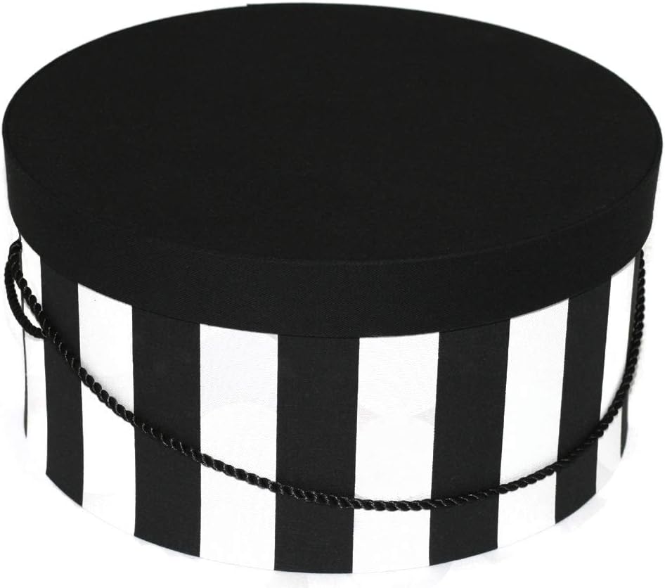 Sarah's Hat Boxes Classic Wide Stripe Hat Box – 12.75" x 6.5" (Dia. x Ht.) Handmade in USA – Odorless Non-Toxic Adhesive, Cording Handle – Premium Storage for Hats & Accessories