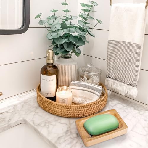 Bamboo Soap Dish Self-Draining Non-Slip Soap Saver - Wooden Trays for Bar Soap - Kitchen, Shower, Bathroom - 3 Pack