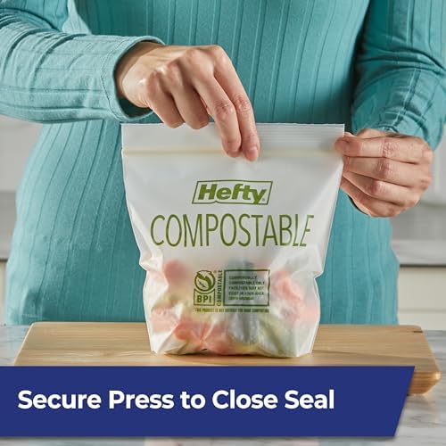 Hefty Compostable Press-To-Close Quart 40 Count (Pack of 12)