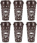 6 Sets Reusable Coffee Cups with Lids, 16oz, Brown