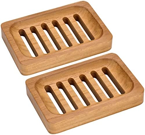 DEBETOOL 2-Pack Teak Wood Soap Dish, Waterproof Self Draining Bar Soap