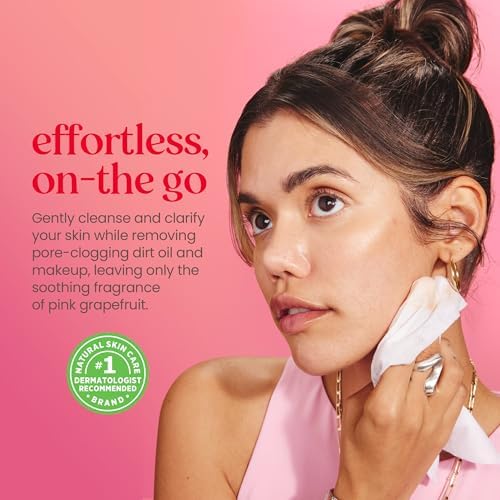 Burt's Bees Pink Grapefruit Face Wipes, for All Skin Types, Hydrating Makeup Remover & Facial Cleansing Towelettes, 30 Ct. (3-Pack)