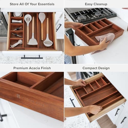 KitchenEdge Utensil & Junk Drawer Organizer, 10.5-18.5 in, Acacia