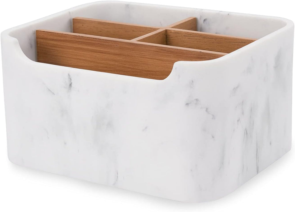 Desk Organizer, Marble Remote Holder for Table, Modern Office Controller Pen Phone Holder Organizer, Stylish Caddy and Storage Accessories for Bedside Nightstand Desktop Coffee Table